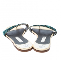 مملوكة مسبقًا Gina Blue Crystal Embellished Leather Flat Sandals Size 41