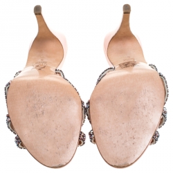 Pre Owned Gina Pink Patent Leather Crystal Embellished Jarrah Sandals Size 38