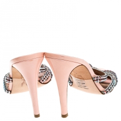 Pre Owned Gina Pink Patent Leather Crystal Embellished Jarrah Sandals Size 38