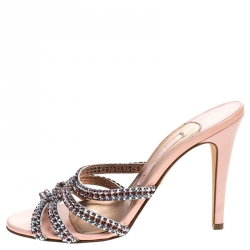 Pre Owned Gina Pink Patent Leather Crystal Embellished Jarrah Sandals Size 38