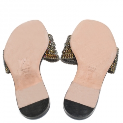 Pre Owned Gina Grey Crystal Embellished Leather Flat Slides Size 38.5