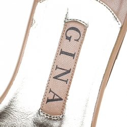 مملوكة مسبقًا Gina Metallic Bronze Crystal Embellished Leather Thong Flat Slides Size 39