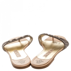 مملوكة مسبقًا Gina Metallic Bronze Crystal Embellished Leather Thong Flat Slides Size 39
