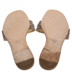 مملوكة مسبقًا Gina Metallic Bronze Crystal Embellished Leather Thong Flat Slides Size 39