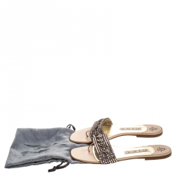 مملوكة مسبقًا Gina Metallic Bronze Crystal Embellished Leather Thong Flat Slides Size 39