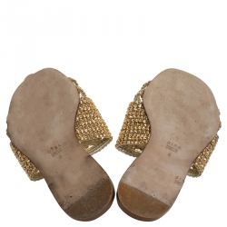 Pre Owned Gina White Crystal Embellished Flat Slides Size 39