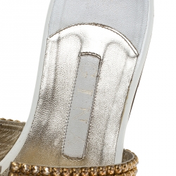 Pre Owned Gina White Crystal Embellished Flat Slides Size 39