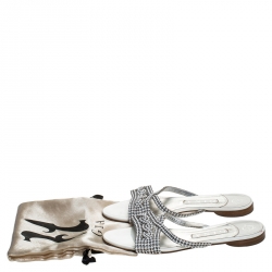 مملوكة مسبقًا Gina White Crystal Embellished Leather Flat Slides Size 39