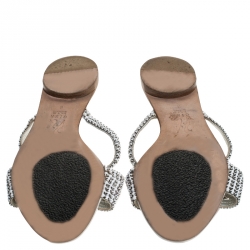 مملوكة مسبقًا Gina White Crystal Embellished Leather Flat Slides Size 39