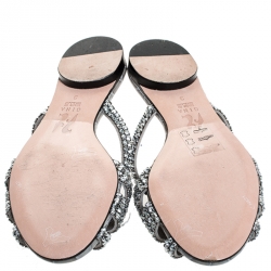 Pre Owned Gina Grey Crystal Embellished Croc Embossed Leather Olson Slide Flats Size 36