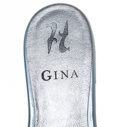 Pre Owned Gina Silver Crystal Embellished Slip On Slides Size 37
