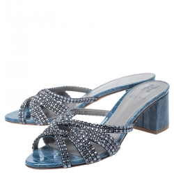 Pre Owned صندل سلايد جينا كريستال بنفسجي مزخرف مقاس 38.5