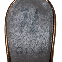مملوكة مسبقًا Gina Metallic Bronze Crystal Embellished Leather Slide Sandals Size 37