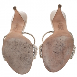 Pre Owned Gina Silver Crystal Embellished Leather Open Toe Sandals Size 40.5