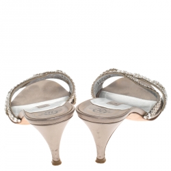 Pre Owned Gina Silver Crystal Embellished Leather Open Toe Sandals Size 40.5