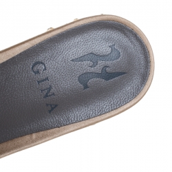 Pre Owned حذاء سلايدز جينا فلات مزخرف كريستال ذهبي ميتالك مقاس 37.5