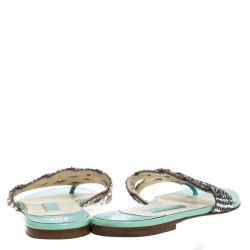 Pre Owned صندل بإصبع جينا فلات جلد نقش كريستال فضي مقاس 37.5