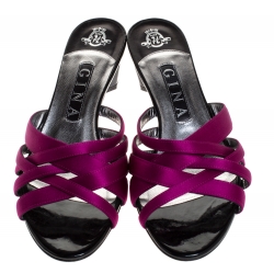 مملوكة مسبقًا Gina Magenta Satin Strappy Open Toe Sandals Size 38