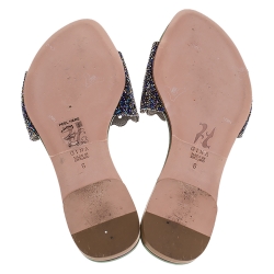 Pre Owned Gina Blue Crystal Embellished Flat Slides Size 39