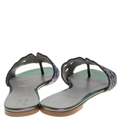 Pre Owned Gina Blue Crystal Embellished Flat Slides Size 39