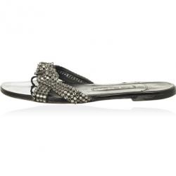 Pre Owned Gina Black Crystal Embellished Flat Slides Size 38