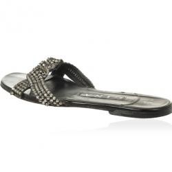 Pre Owned Gina Black Crystal Embellished Flat Slides Size 38