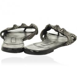 Pre Owned Gina Black Crystal Embellished Flat Slides Size 38