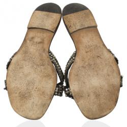 Pre Owned Gina Black Crystal Embellished Flat Slides Size 38