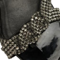 Pre Owned Gina Black Crystal Embellished Flat Slides Size 38