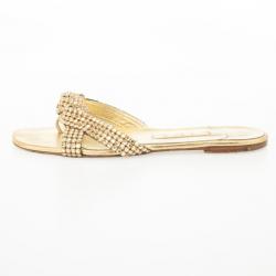 مملوكة مسبقًا Gina Gold Crystal Embellished Flat Slides Size 39.5