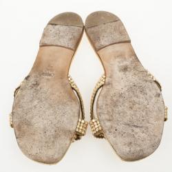 مملوكة مسبقًا Gina Gold Crystal Embellished Flat Slides Size 39.5