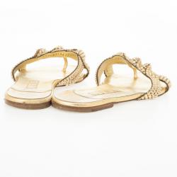مملوكة مسبقًا Gina Gold Crystal Embellished Flat Slides Size 39.5
