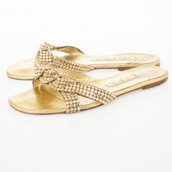 مملوكة مسبقًا Gina Gold Crystal Embellished Flat Slides Size 39.5