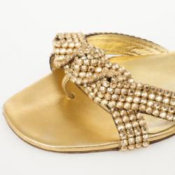 مملوكة مسبقًا Gina Gold Crystal Embellished Flat Slides Size 39.5