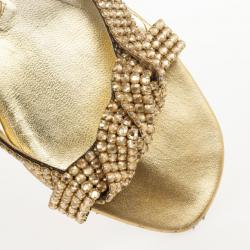 مملوكة مسبقًا Gina Gold Crystal Embellished Flat Slides Size 39.5