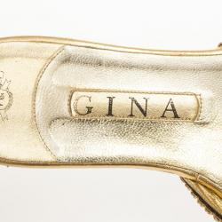 مملوكة مسبقًا Gina Gold Crystal Embellished Flat Slides Size 39.5