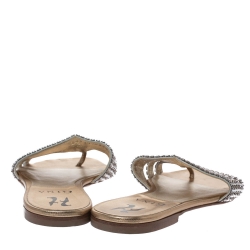Pre Owned Gina Metallic Gold Leather Crystal Embellished Slide Flats Size 36