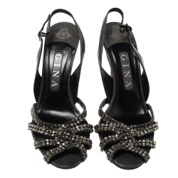 مملوكة مسبقًا Gina Grey Leather Crystal Embellished Slingback Sandals Size 38