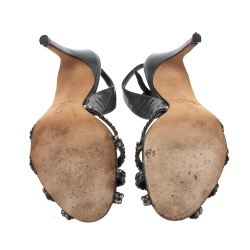 مملوكة مسبقًا Gina Grey Leather Crystal Embellished Slingback Sandals Size 38