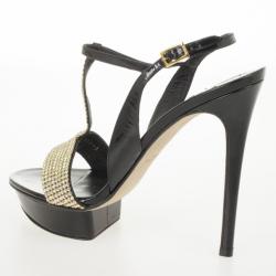 Pre Owned Gina Black Patent Crystal Embellished Sandals Size 40.5