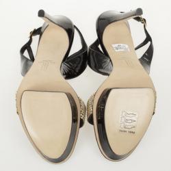 Pre Owned Gina Black Patent Crystal Embellished Sandals Size 40.5