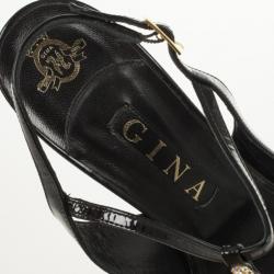 Pre Owned Gina Black Patent Crystal Embellished Sandals Size 40.5