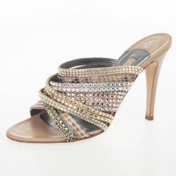 Pre Owned Gina Gold Crystal High Heel Slides Size 38