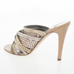 Pre Owned Gina Gold Crystal High Heel Slides Size 38