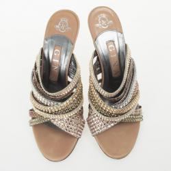 Pre Owned Gina Gold Crystal High Heel Slides Size 38