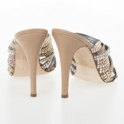 Pre Owned Gina Gold Crystal High Heel Slides Size 38