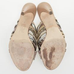 Pre Owned Gina Gold Crystal High Heel Slides Size 38