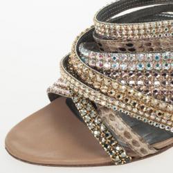 Pre Owned Gina Gold Crystal High Heel Slides Size 38