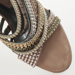 Pre Owned Gina Gold Crystal High Heel Slides Size 38