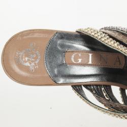 Pre Owned Gina Gold Crystal High Heel Slides Size 38